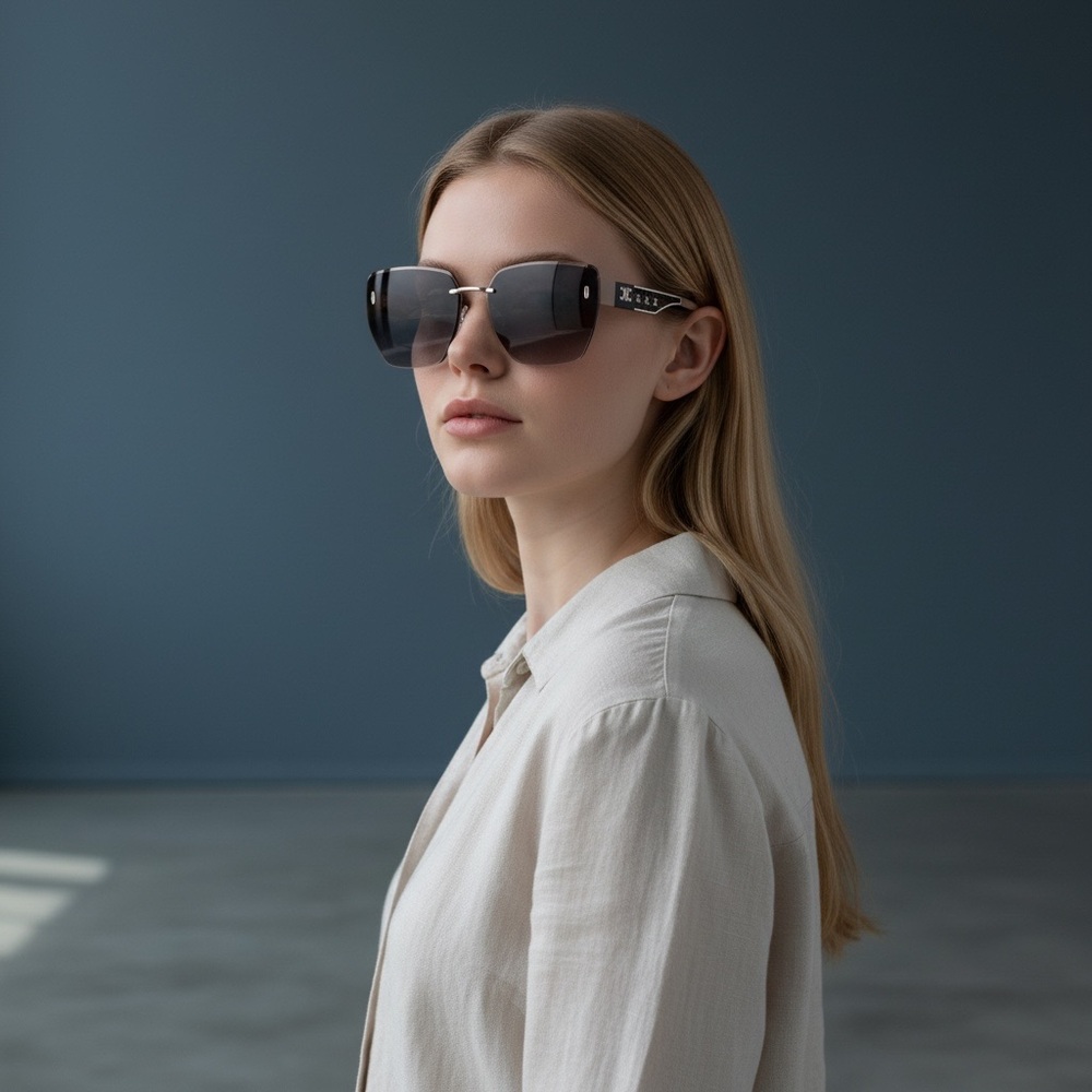Celine Women Rimless Sunglasses | Tan/Silver/Black | New | No Box | No Tags - Picture 6 of 16